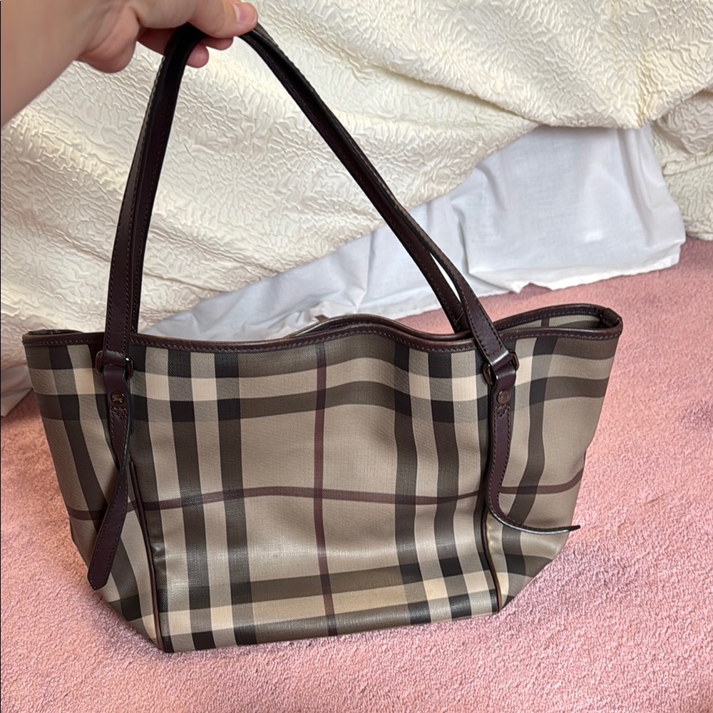 Burberry Checkered Tote Bag - Brown